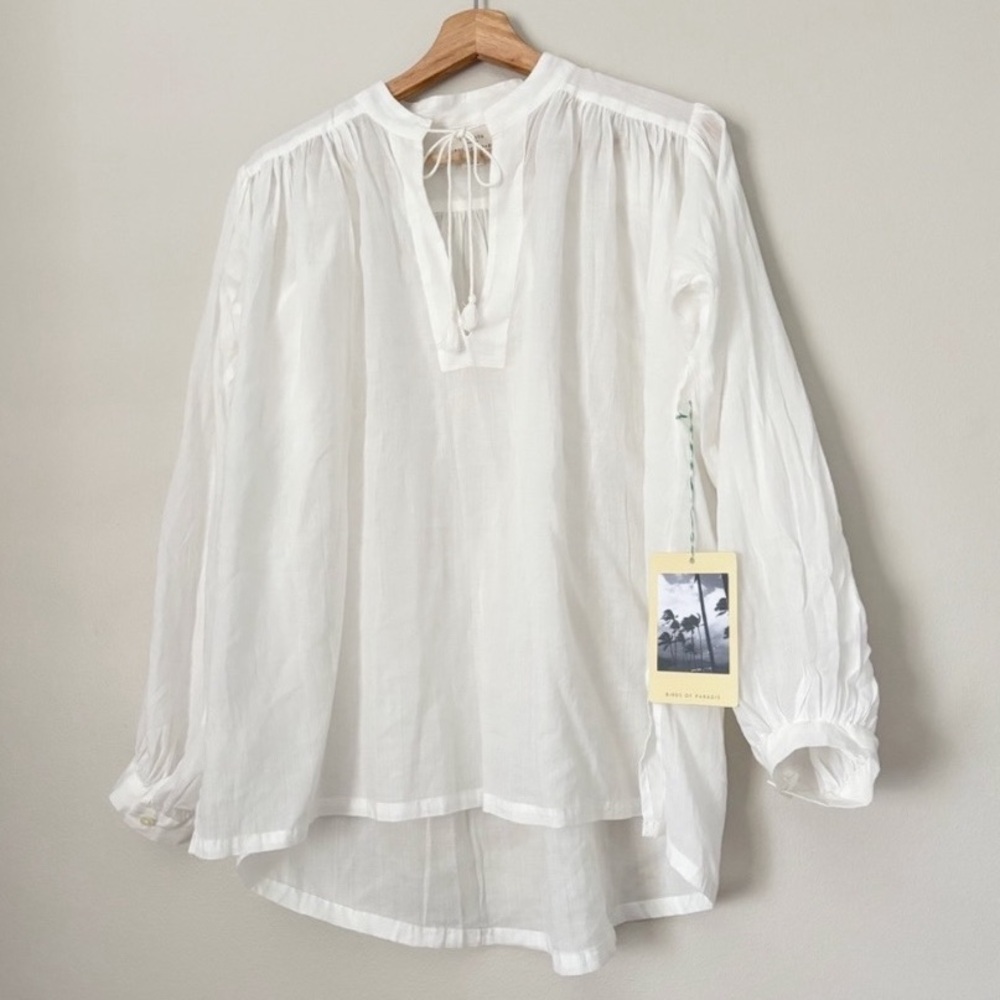 New Trovata Antique White Cotton Voile Peasant Sleeve Top